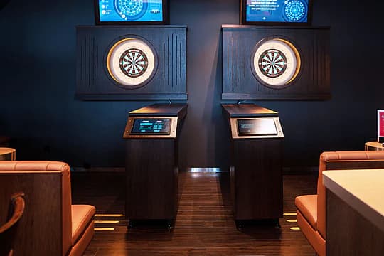 A FLYBY interactive dartboard with its scoring screen
