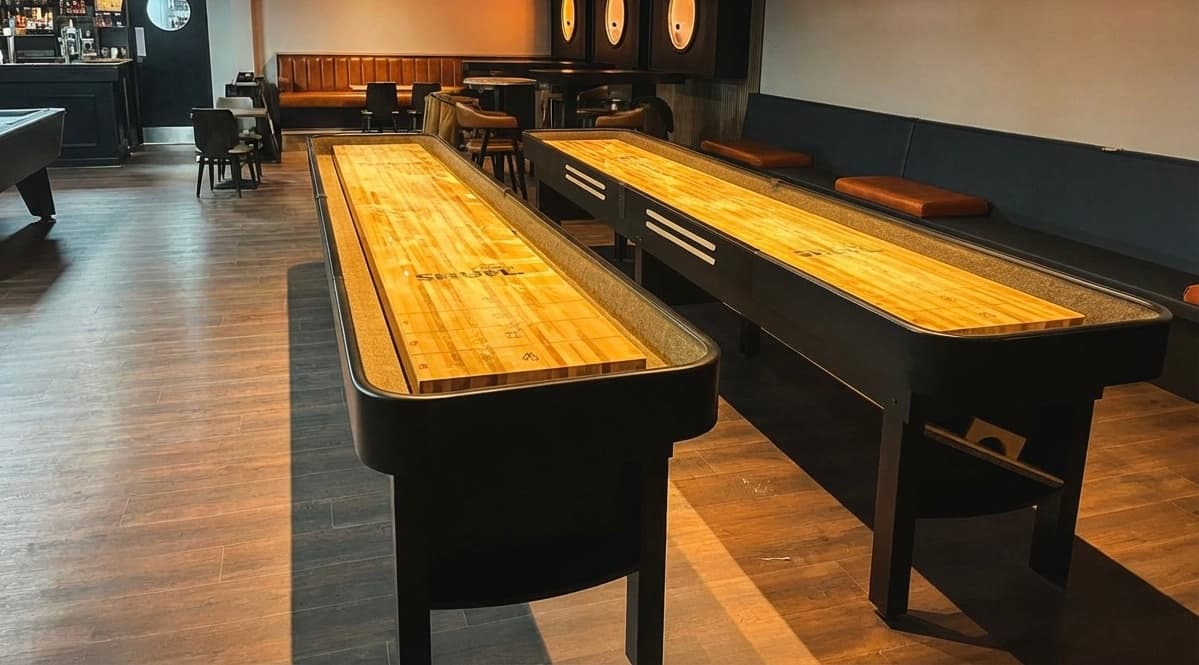 The club's two full-length shuffleboard lanes